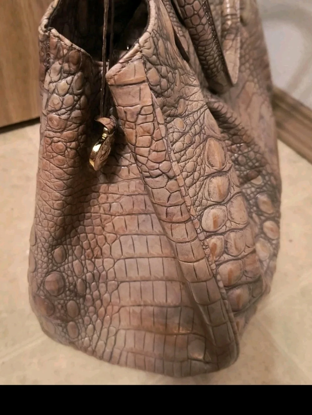 Brahmin Melbourne Crocodile Embossed Leather Hobo Bag Toasted Ombre EUC